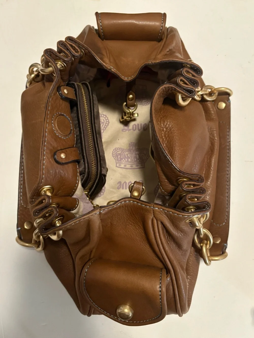 Vintage Juicy Couture Brown Leather Hobo Shoulder Bag- Complete Set